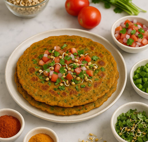Masala Sprouted Jowar Chilla (Savoury Millet Crepes)