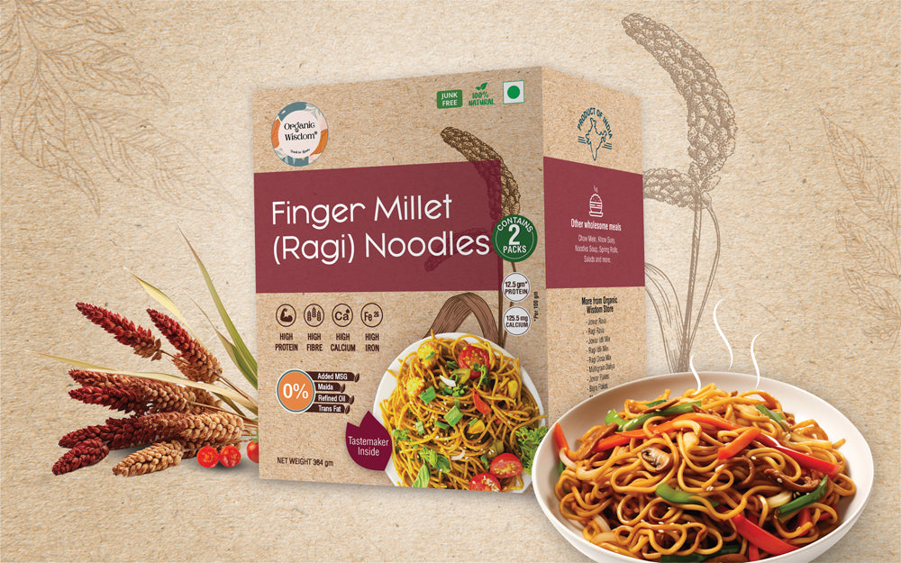 Heathy nutrients and protein rich ragi noodles by Organic Wisdom