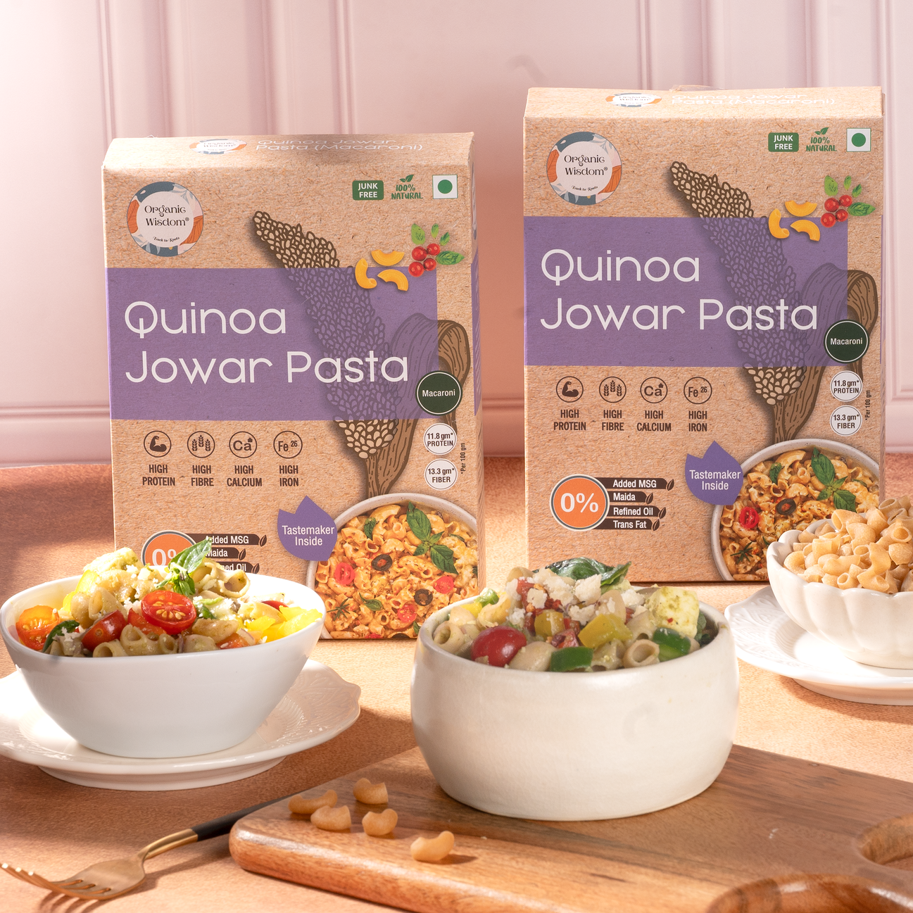With Organic Wisdom Quinoa Jowar Pasta filled with high fiber, protein and calcium