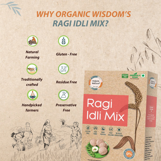 Make your meals rich in iron , fiber and protein with Organic Wisdom's Ragi idli Mix