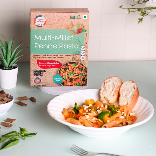 Multi millet penne pasta rich in fiber, gentle on digestion
