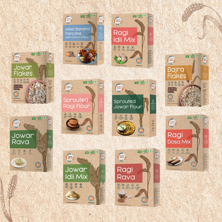 Millet flour , millet flakes, millet pancakes, millet dosa , millet idli and more with Organic wisdom to bring you closer to your roots