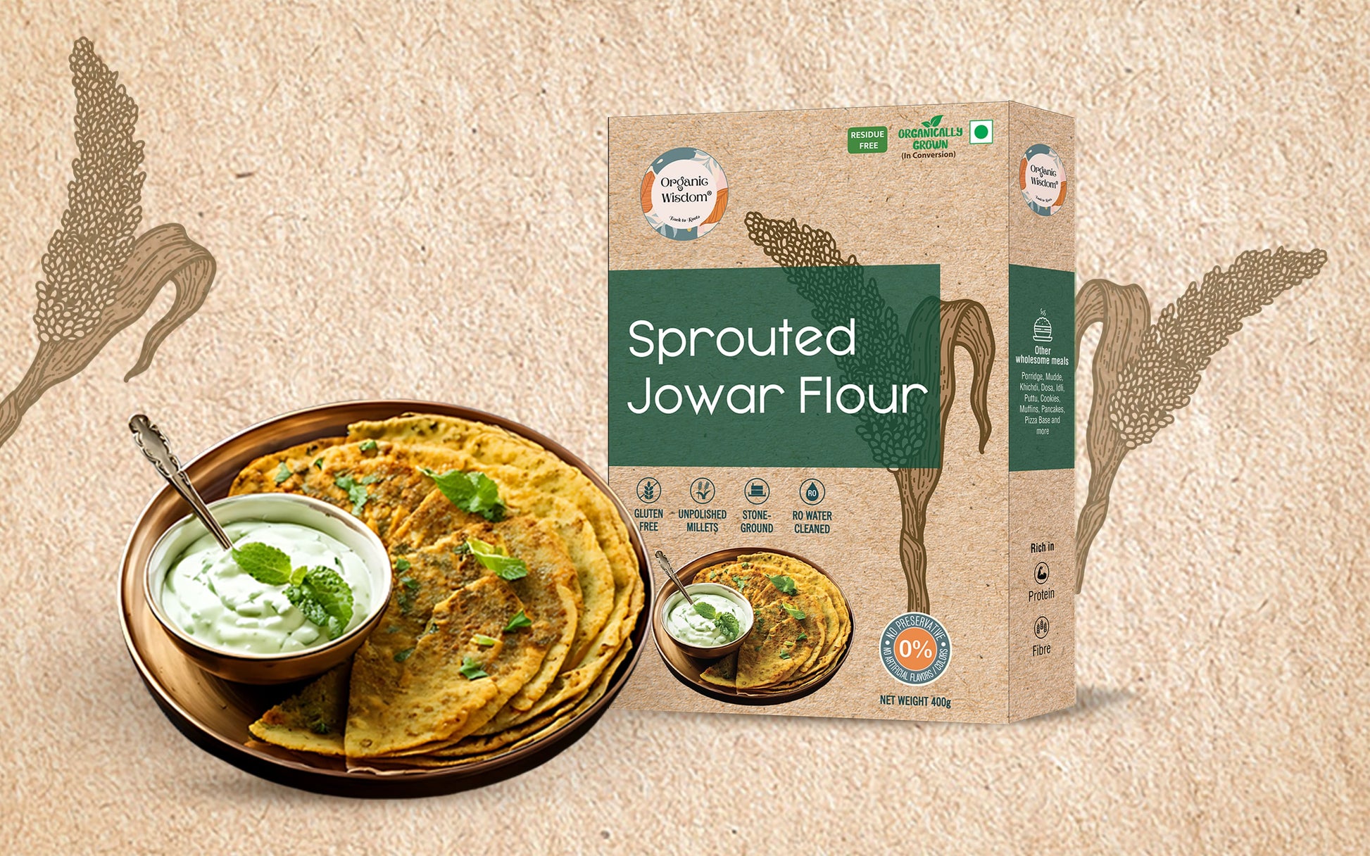 The Organic Wisdom brings you nutrient-rich, sprouted jowar goodness.