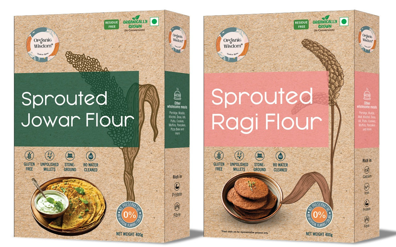 Stronger bones, better digestion. Clean combo of Ragi and Jowar flours.