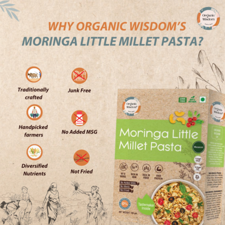 Organic wisdom's wholesome pasta made with ancient grains and superfood moringa
