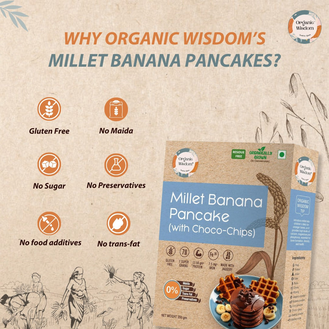Naturally sweetened pancake mix with real banana made with millet for lasting energy
