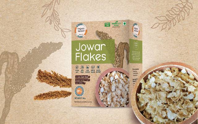 Jowar flakes 100% organic which is made of jowar millet and totally gluten free