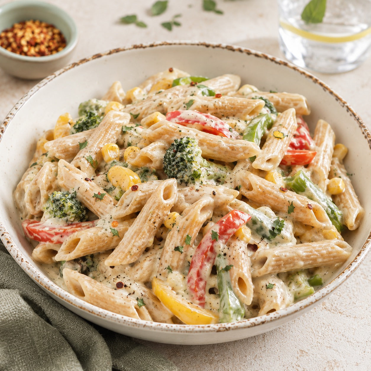 Multi Millet Pasta with Creamy Veggie Sauce