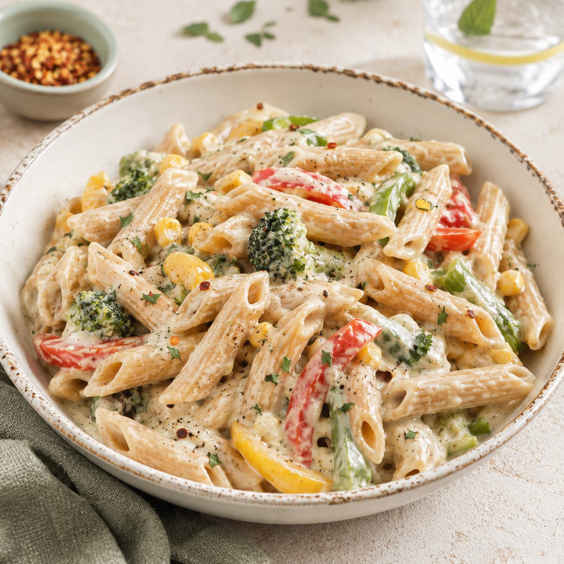 Multi Millet Pasta with Creamy Veggie Sauce