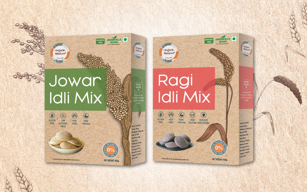 Organic Wisdom Combo of Protein and Calcium rich Jowar Idli Mix and Ragi Idli Mix – 400 gm each