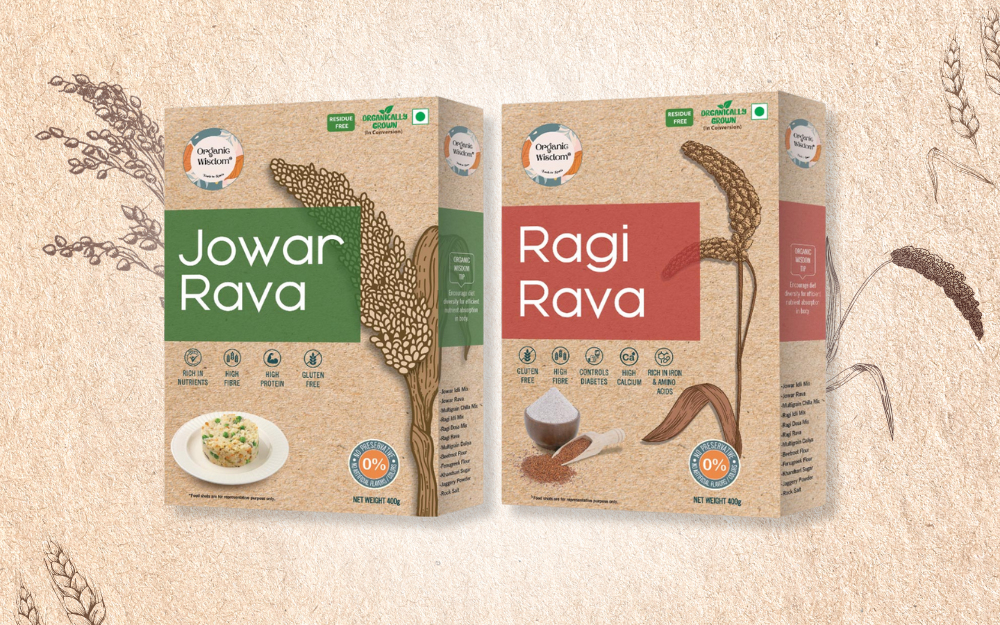 Organic Wisdom Combo of Protein, Calcium and Fiber rich Jowar Rava and Ragi Rava – 400 gm each