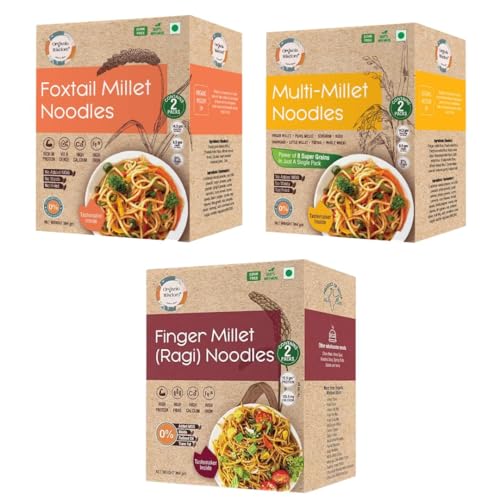 Organic Wisdom Combo of 3 Protein and Fibre rich Millet Noodles: Multi-Millet Noodles, Foxtail (Kangni) Millet Noodles, and Ragi Noodles 384 gm each (Each Box Contains 2 Packs)