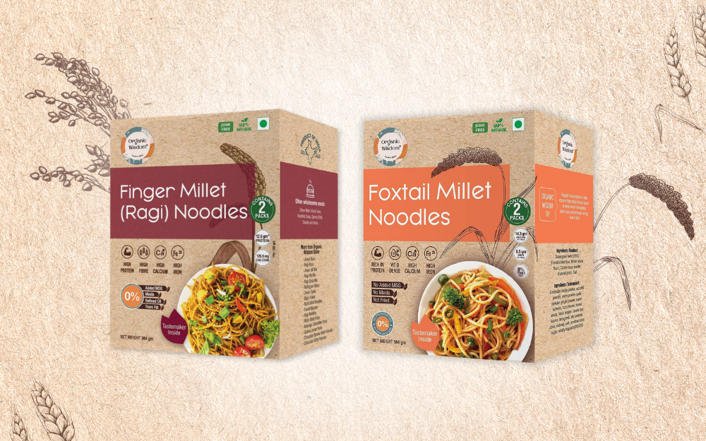 Organic Wisdom Combo of Protein, Calcium and Fibre rich Millet Noodles: Foxtail (Kangni) Millet Noodles and Ragi Noodles 384 gm each (Box Contains 2 Packs)