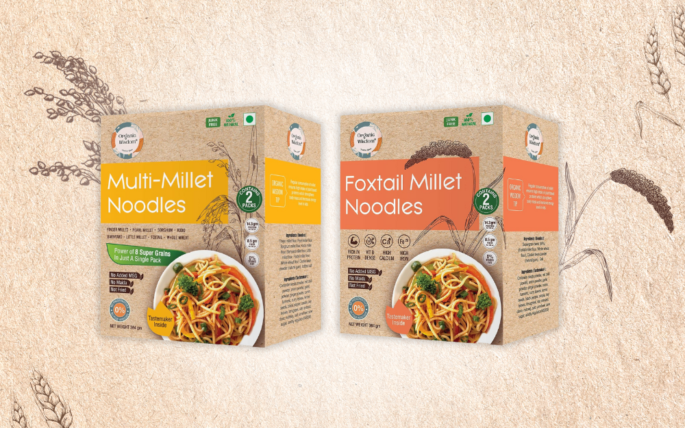 Organic Wisdom Combo of Protein,Vit B12 and Fibre rich Millet Noodles: Multi Millet Noodles & Foxtail Noodles- 384 gm each