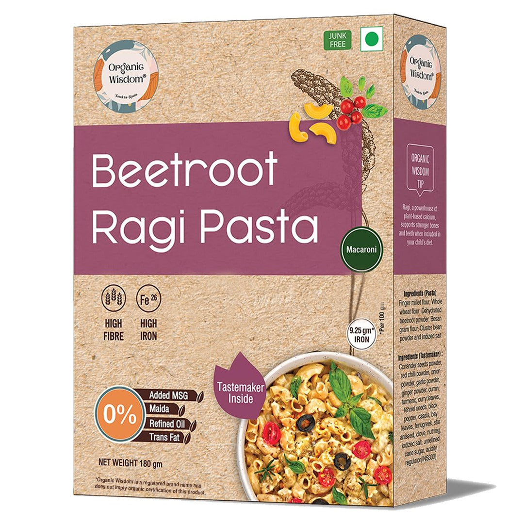 Beetroot Ragi Pasta — Finger Millet & Whole Wheat Blend with Beetroot, 180g
