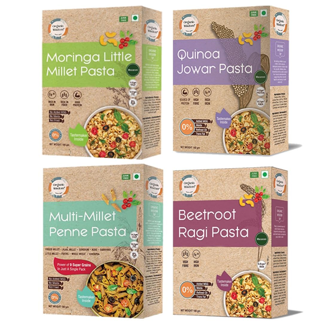 Millet Pasta Combo Pack of 4 — Multi Millet Penne, Moringa Little Millet, Quinoa Jowar & Beetroot Ragi Pasta