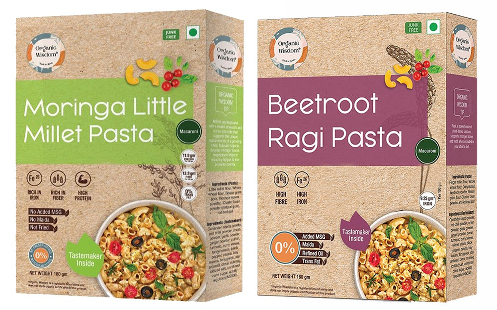 Moringa Little Millet Pasta + Beetroot Ragi Pasta Combo — Millet & Whole Wheat Blends, 2-Pack