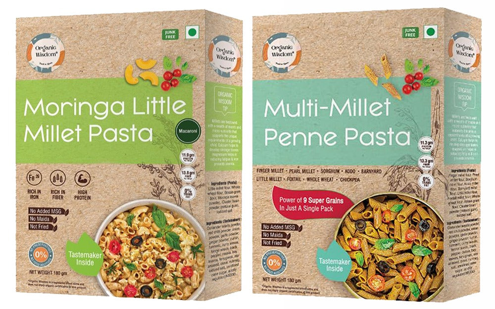 Moringa Little Millet Pasta + Multi Millet Penne Pasta Combo — Millet & Whole Wheat Blends, 2-Pack