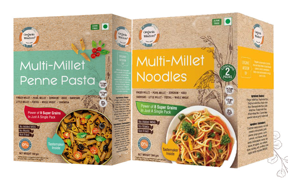 Multi Millet Penne Pasta + Multi-Millet Noodles Combo — Millet & Whole Wheat Blends, 2-Pack