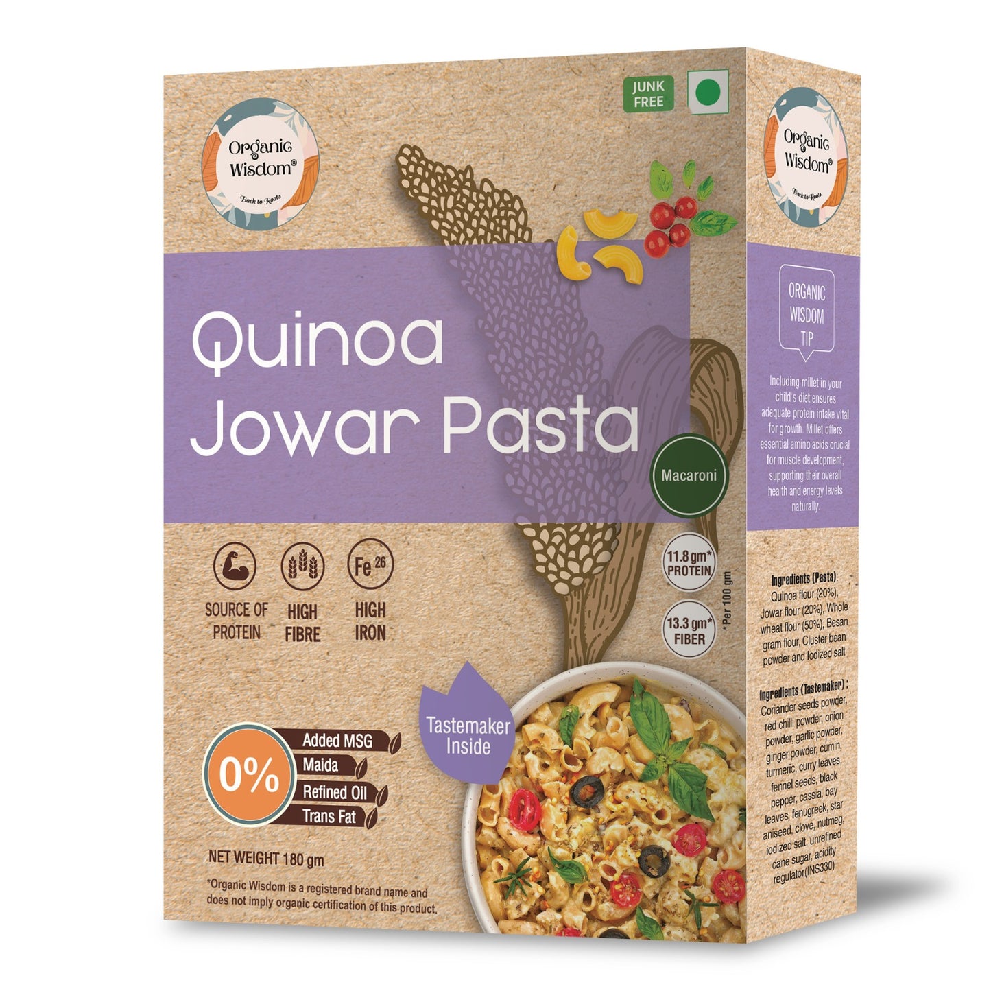 Quinoa Jowar Macaroni Pasta — 180g with Pasta Masala