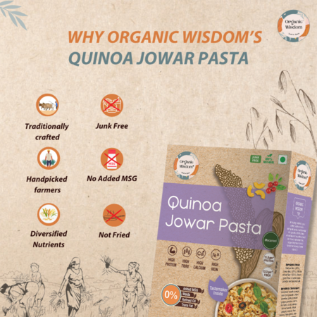 Organic Wisdom's Quinoa Jowar Pasta helps you fill your meal and cravings with nutrition and fibers
