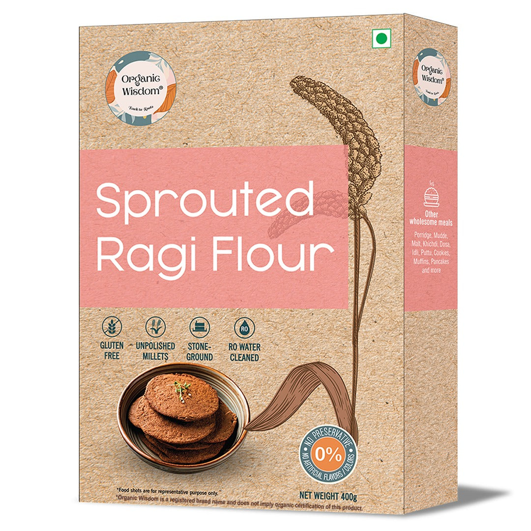 Sprouted Ragi Flour (Atta) — Stone-Ground, High Calcium, No Preservatives, 400g