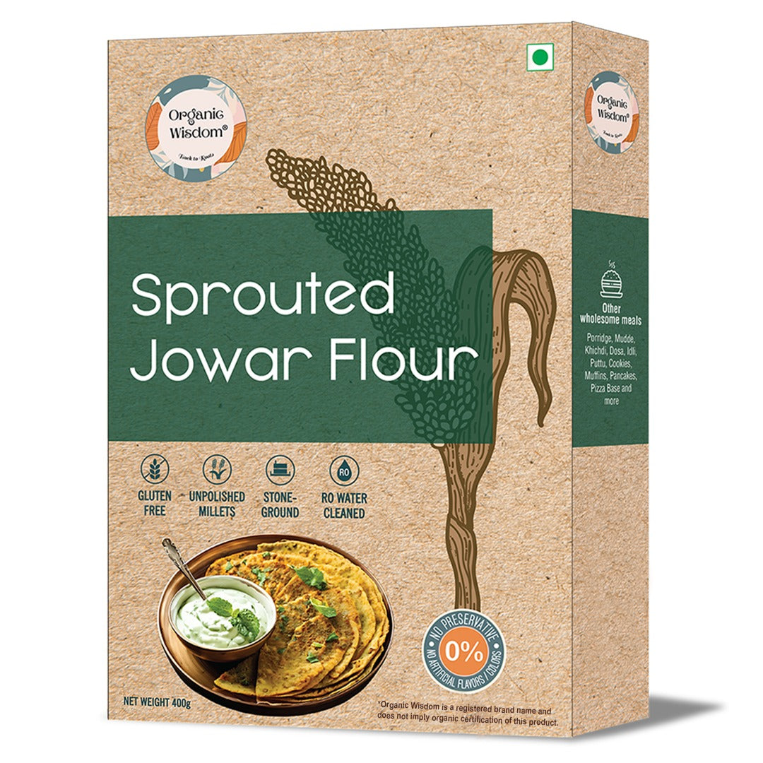 Sprouted Jowar Flour — Stone-Ground, 100% Whole Grain, No Preservatives, 400g