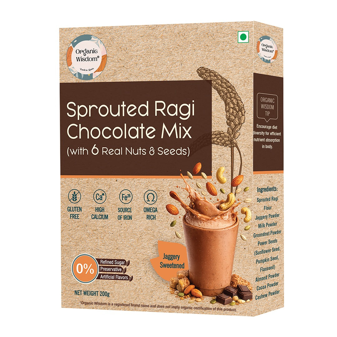 Sprouted Ragi Chocolate Drink Mix — Stone-Ground, Real Cocoa, No Refined Sugar, 200g