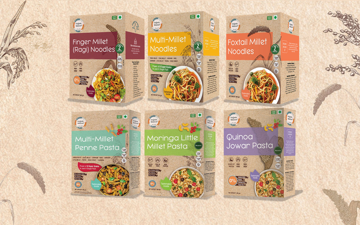 Millet Noodles & Pasta Combo Pack of 6 — 3 Millet Noodles + 3 Millet Pastas