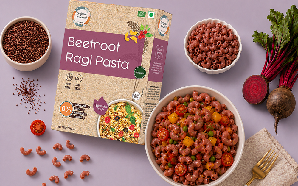 Beetroot Ragi Pasta — Finger Millet & Whole Wheat Blend with Beetroot, 180g