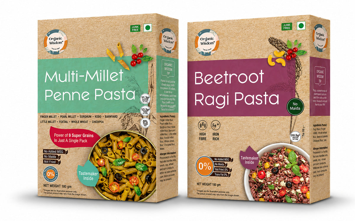 Multi Millet Penne Pasta + Beetroot Ragi Pasta Combo — Millet & Whole Wheat Blends, 2-Pack