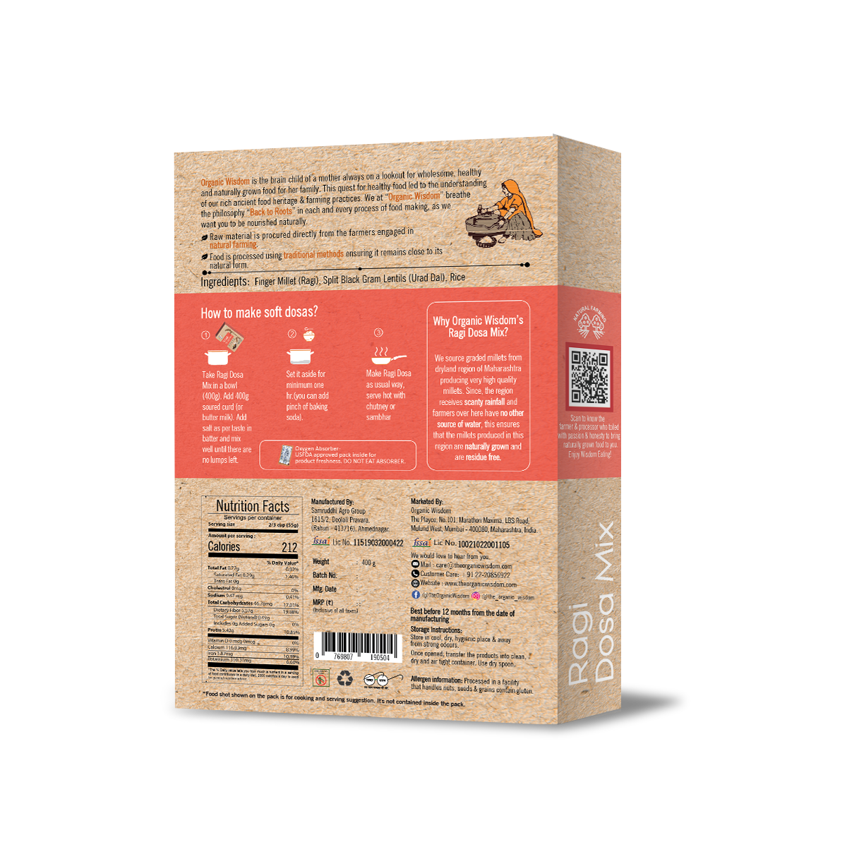 Organic Wisdom's Ragi Dosa Mix - Recipe 8& Nutrition Details