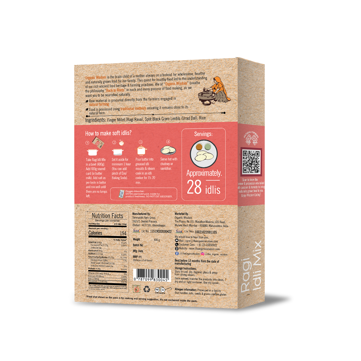 Organic Wisdom's Ragi Idli Mix - Recipe & Nutrition Details